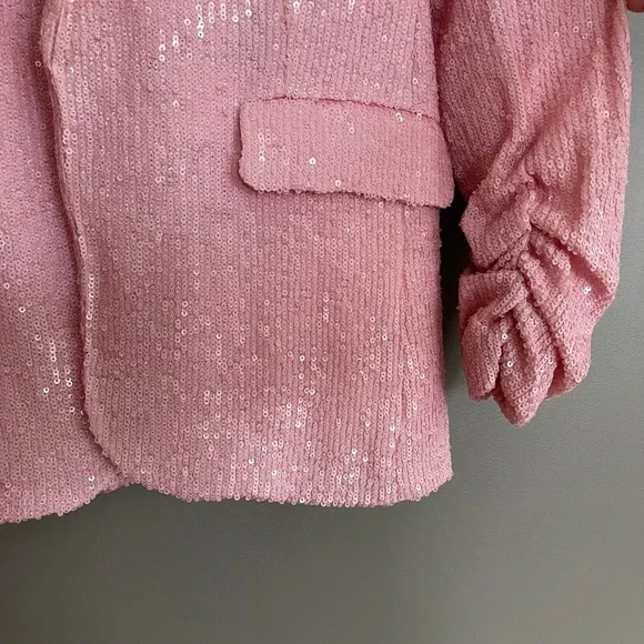 NWT GENERATION LOVE Serafina Sequin Blazer Light Pink Puff Sleeve Small Relaxed